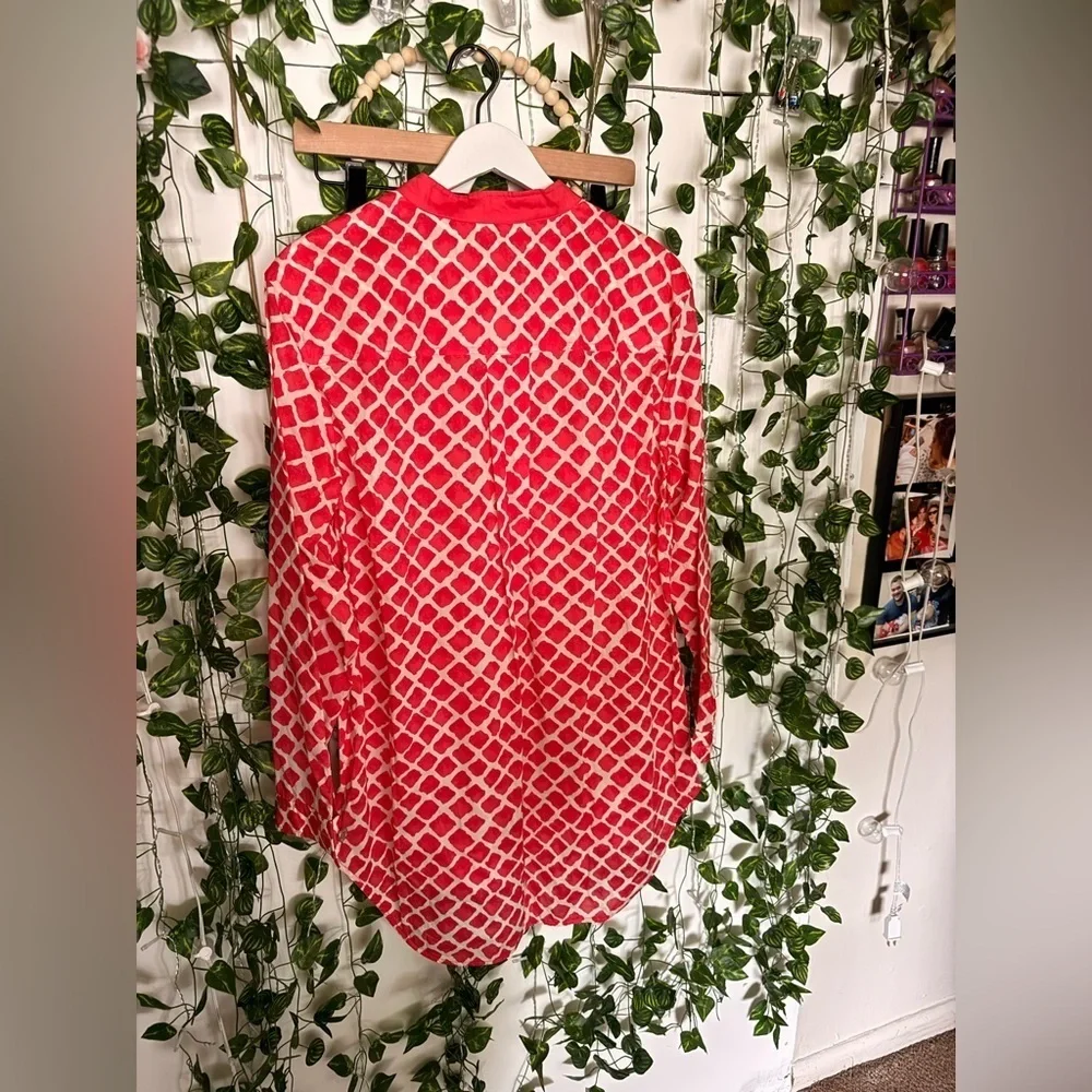 Coach Red and White Patterned Blouse